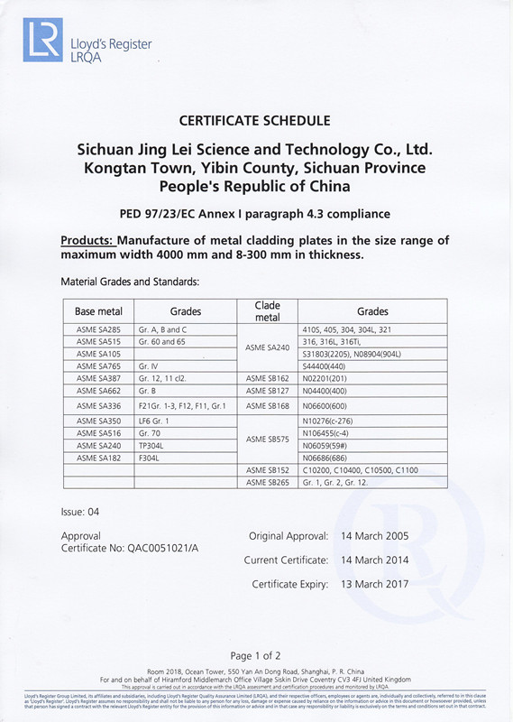 ISO9004:2008-Jinglei clad steel plates